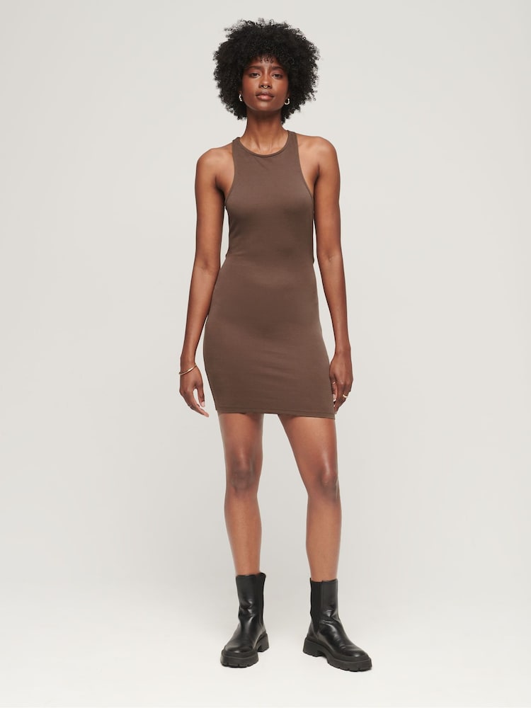 Superdry Brown Jersey Cross Back Mini Dress - Image 1 of 6