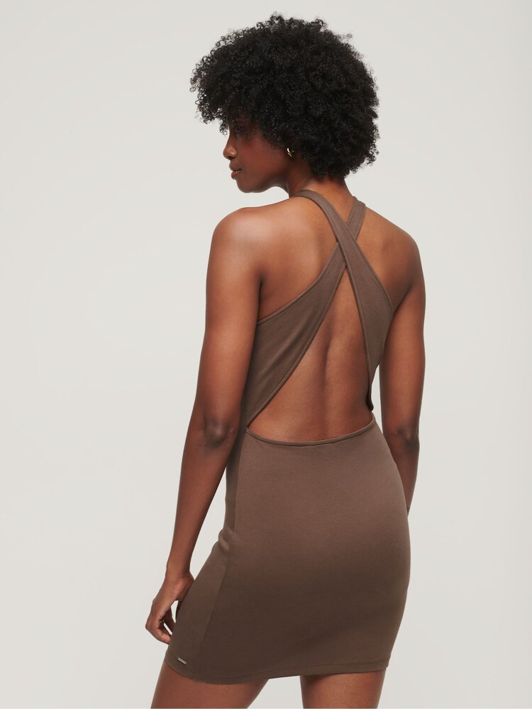 Superdry Brown Jersey Cross Back Mini Dress - Image 2 of 6