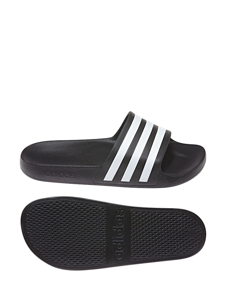 adidas Black/White Sportswear Adilette Aqua Slides - Image 5 of 8
