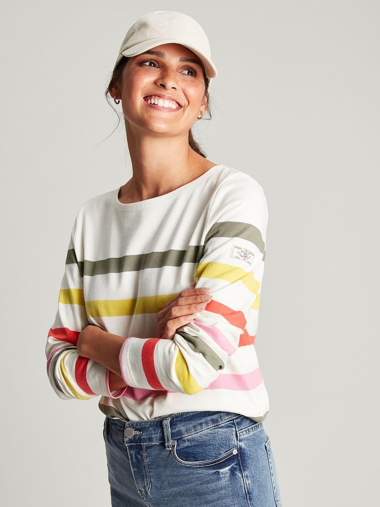 Joules Harbour Stripe Long Sleeve White Jersey Top - Image 1 of 10