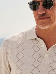 Neutral Signature Pointelle 100% Linen Knitted Polo Shirt - Image 1 of 11