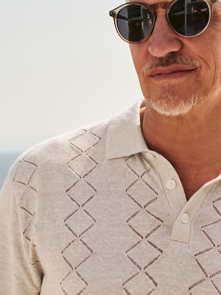 Neutral Signature Pointelle 100% Linen Knitted Polo Shirt - Image 1 of 11
