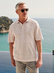 Neutral Signature Pointelle 100% Linen Knitted Polo Shirt - Image 2 of 11