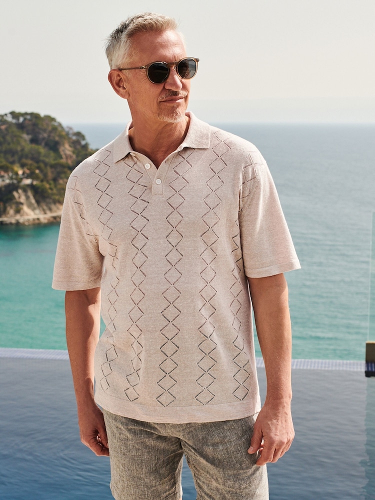 Neutral Signature Pointelle 100% Linen Knitted Polo Shirt - Image 2 of 11