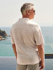 Neutral Signature Pointelle 100% Linen Knitted Polo Shirt - Image 3 of 11