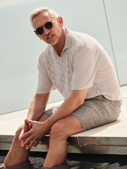 Neutral Signature Pointelle 100% Linen Knitted Polo Shirt - Image 4 of 11