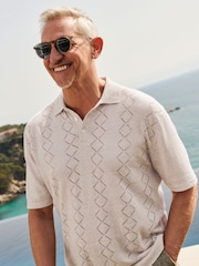 Neutral Signature Pointelle 100% Linen Knitted Polo Shirt - Image 7 of 11