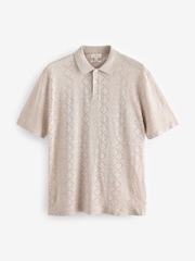 Neutral Signature Pointelle 100% Linen Knitted Polo Shirt - Image 9 of 11