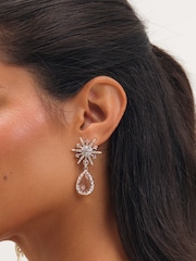Mood Silver Tone Silver Plated And Crystal Star Drop Earrings - Image 1 of 3