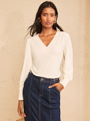 Love & Roses Black and Ivory Long Sleeve V-Neck Top - Image 5 of 7