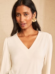 Love & Roses Black and Ivory Long Sleeve V-Neck Top - Image 6 of 7