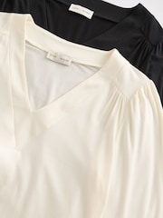 Love & Roses Black and Ivory Long Sleeve V-Neck Top - Image 7 of 7