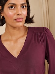 Love & Roses X2 Black and Burgundy Long Sleeve V-Neck Top - Image 5 of 7