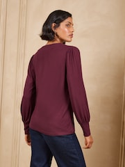 Love & Roses X2 Black and Burgundy Long Sleeve V-Neck Top - Image 6 of 7