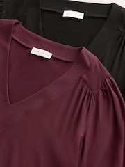 Love & Roses X2 Black and Burgundy Long Sleeve V-Neck Top - Image 7 of 7