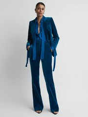 Reiss Blue Ivy Velvet Flared Suit Trousers - Image 3 of 6