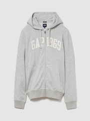 Gap Grey French Terry Relaxed 1969 Logo Zip Hoodie - Image 1 of 2