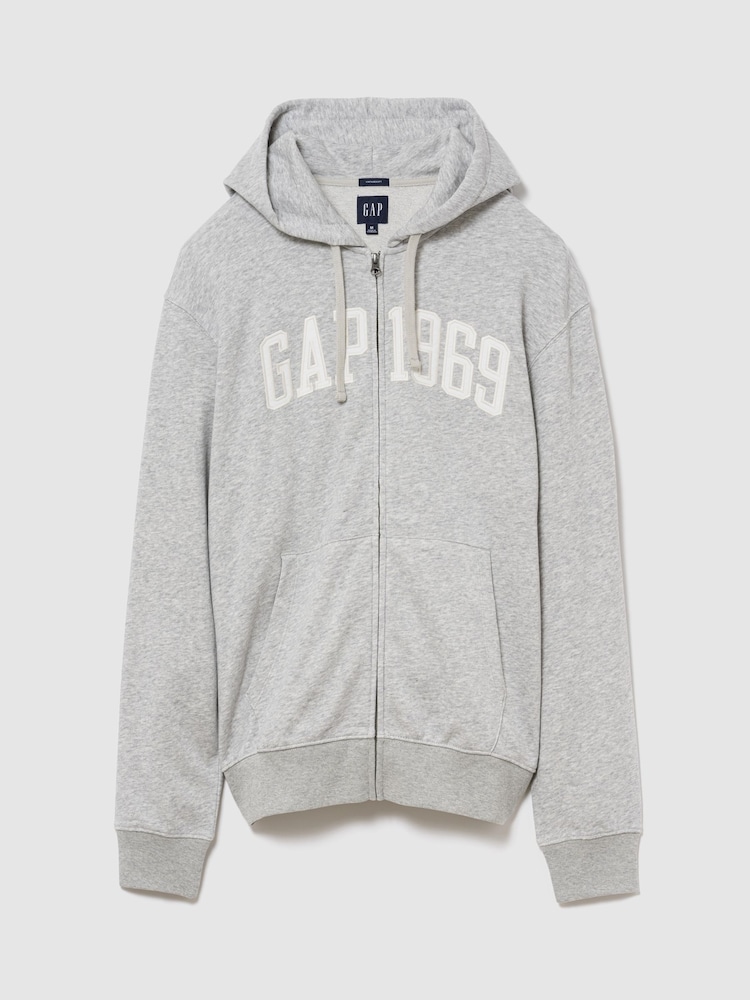 Gap Grey French Terry Relaxed 1969 Logo Zip Hoodie - Image 1 of 2