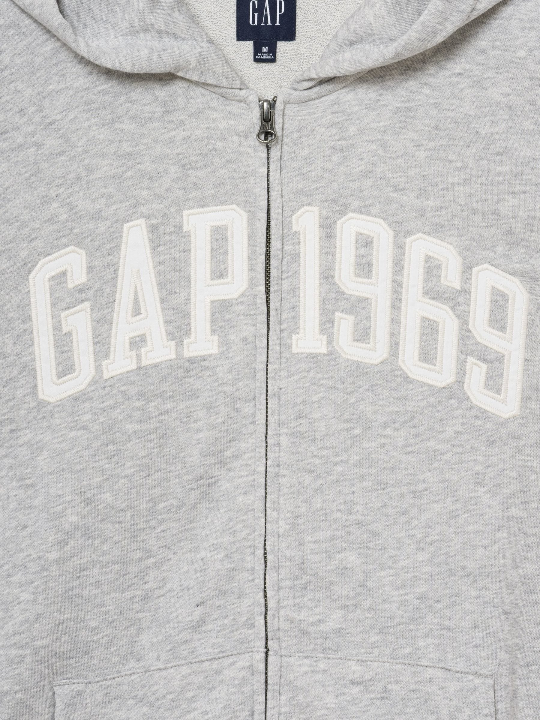 Buy Gap Grey French Terry Relaxed 1969 Logo Zip Hoodie from the