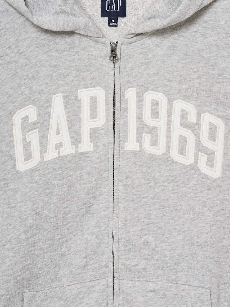 Gap Grey French Terry Relaxed 1969 Logo Zip Hoodie - Image 2 of 2