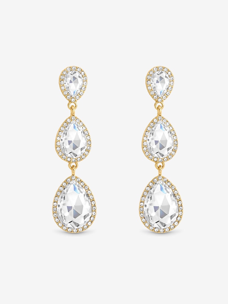 Mood Gold Tone Gold Plated And Crystal Peardrop Earrings - Image 1 of 1 Mood Gold Tone Gold Plated And Crystal Peardrop Earrings - Image 1 of 1