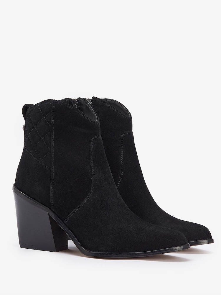Barbour® Black Rhonda Western Suede Heel Ankle Boots - Image 2 of 5
