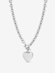 Mood Silver Plated And Polished Puff Heart T-Bar Necklace - Image 1 of 2