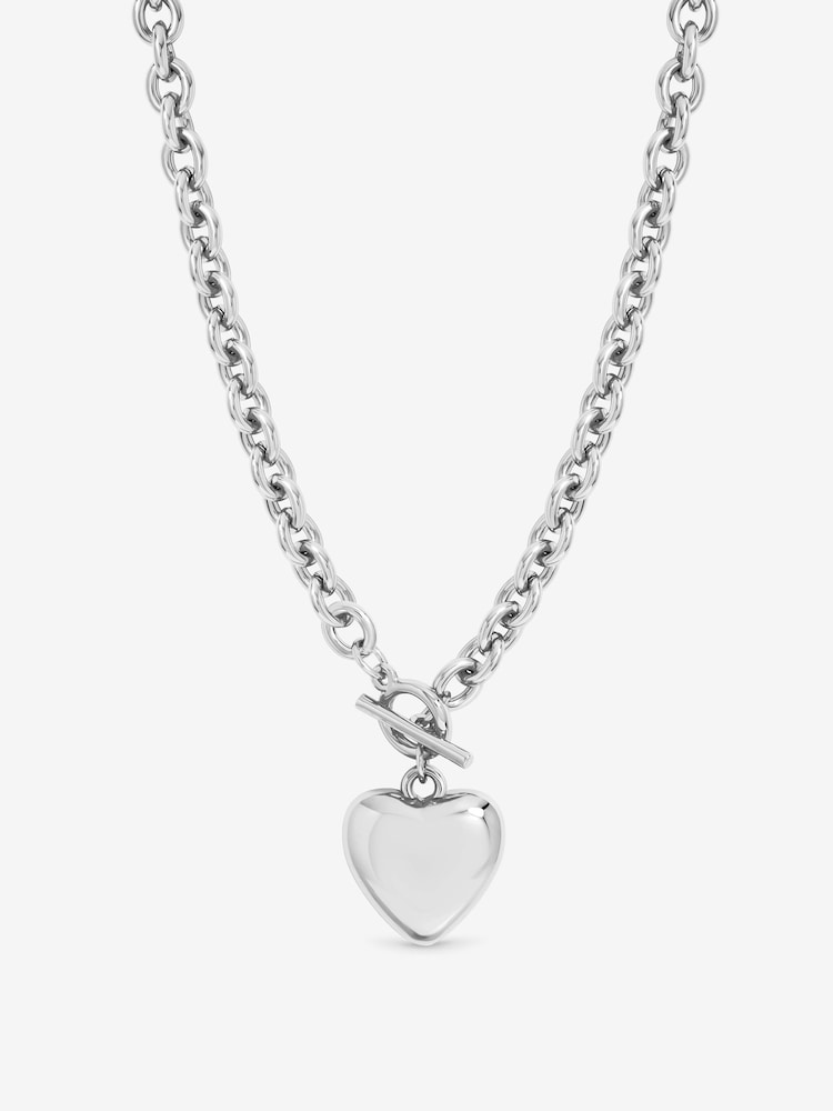 Mood Silver Plated And Polished Puff Heart T-Bar Necklace - Image 1 of 2 Mood Silver Plated And Polished Puff Heart T-Bar Necklace - Image 1 of 2