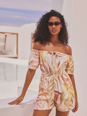 Cream Botanical Off Shoulder Playsuit - Image 1 of 5
