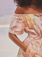 Cream Botanical Off Shoulder Playsuit - Image 4 of 5