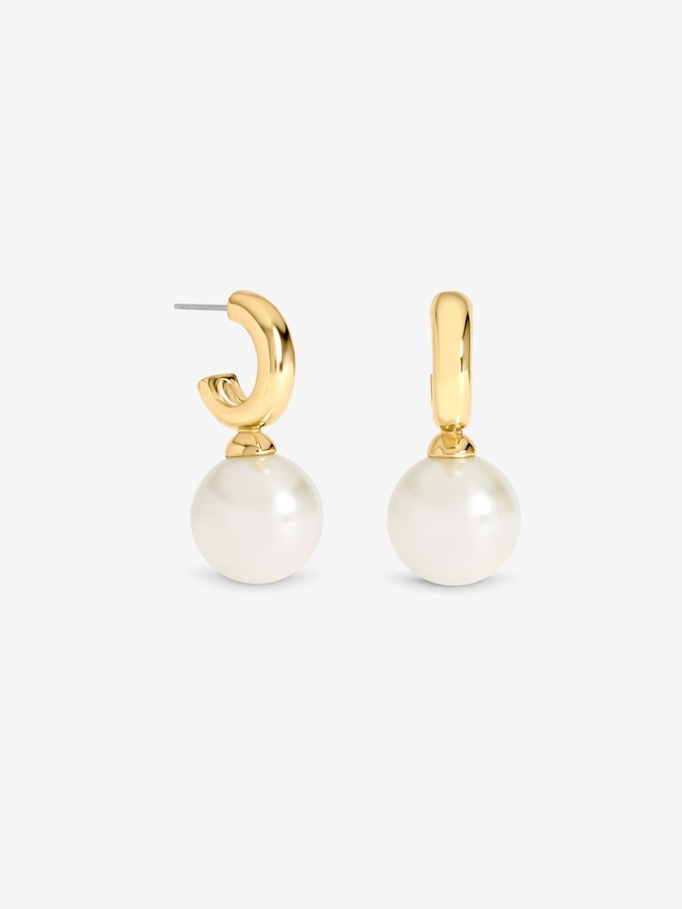 Mood Silver Tone Gold Plated And Pearl Hoop Earrings - Image 1 of 3 Mood Silver Tone Gold Plated And Pearl Hoop Earrings - Image 1 of 3