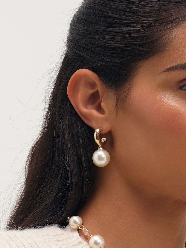 Mood Silver Tone Gold Plated And Pearl Hoop Earrings - Image 2 of 3 Mood Silver Tone Gold Plated And Pearl Hoop Earrings - Image 2 of 3