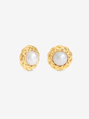 Mood Silver Tone Gold Plated Twist And Pearl Stud Earrings - Image 1 of 3