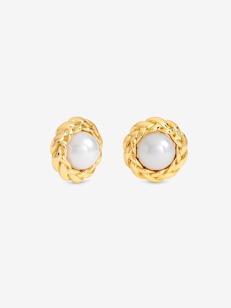 Mood Silver Tone Gold Plated Twist And Pearl Stud Earrings - Image 1 of 3 Mood Silver Tone Gold Plated Twist And Pearl Stud Earrings - Image 1 of 3