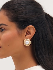 Mood Silver Tone Gold Plated Twist And Pearl Stud Earrings - Image 2 of 3