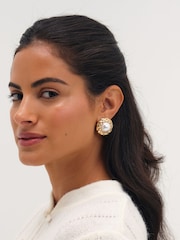 Mood Silver Tone Gold Plated Twist And Pearl Stud Earrings - Image 3 of 3