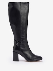 Barbour® Black Saskia Leather Block Heel Tall Boots - Image 1 of 5
