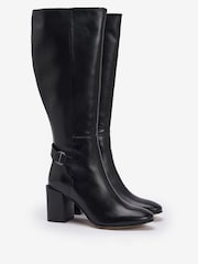 Barbour® Black Saskia Leather Block Heel Tall Boots - Image 2 of 5