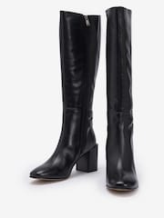 Barbour® Black Saskia Leather Block Heel Tall Boots - Image 3 of 5
