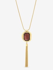 Mood Gold Gold Plated And Burgundy Stone Statement Tassel Pendant - Image 3 of 3