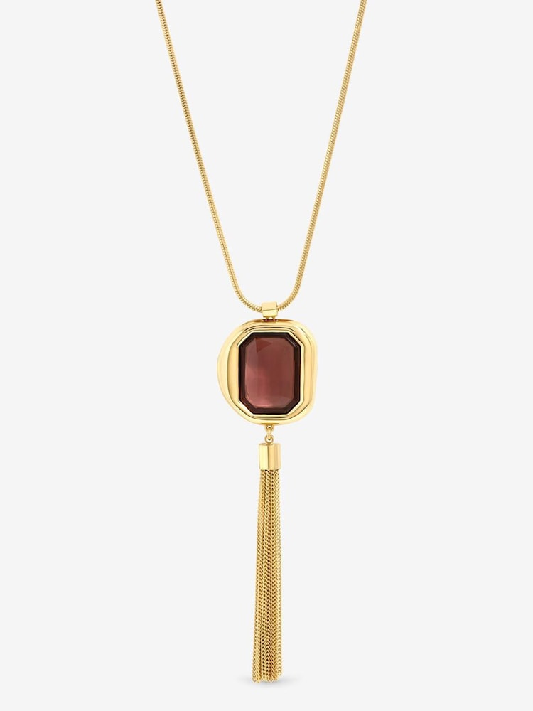 Mood Gold Gold Plated And Burgundy Stone Statement Tassel Pendant - Image 3 of 3