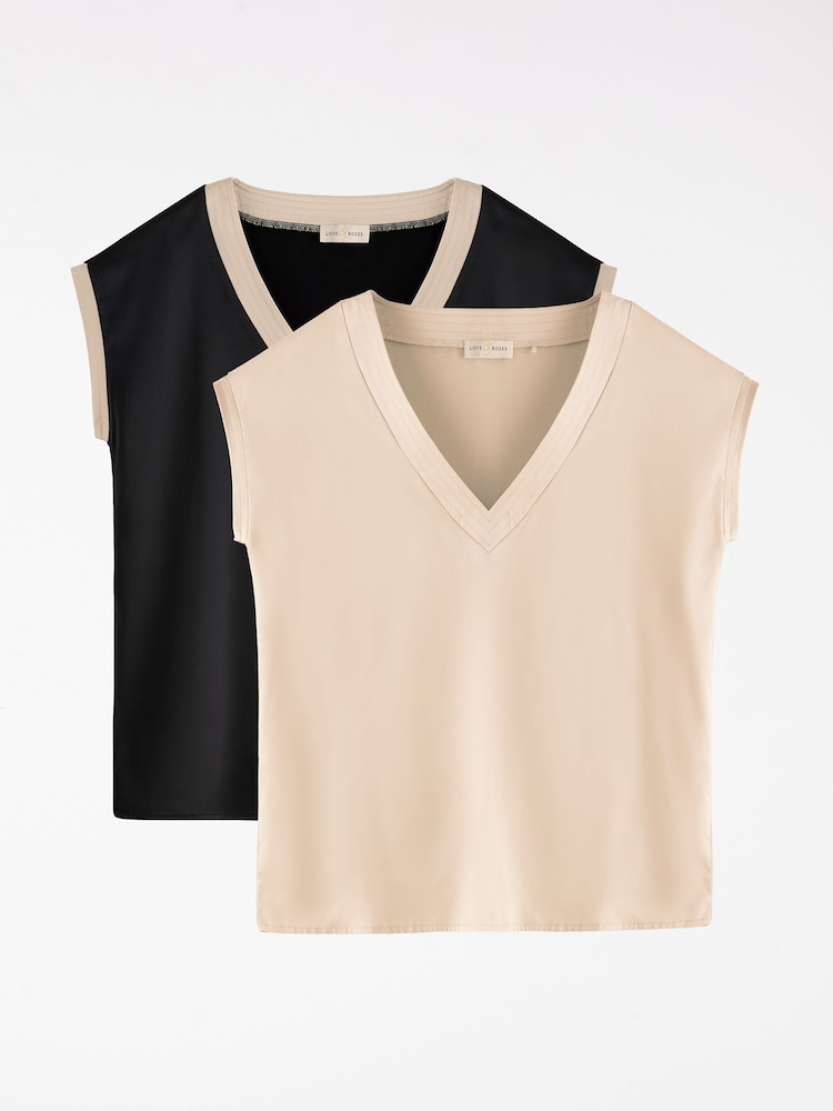 Love & Roses V-Neck Satin Front Jersey Back Top - Slika 1 iz 7