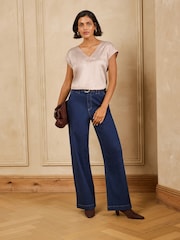 Love & Roses V-Neck Satin Front Jersey Back Top - Slika 4 iz 7