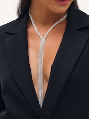 Mood Silver Tone Crystal Lariat Necklace - Image 1 of 2