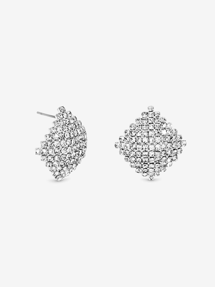 Mood Silver Tone Silver Crystal Statement Stud Earrings - Image 3 of 3 Mood Silver Tone Silver Crystal Statement Stud Earrings - Image 3 of 3