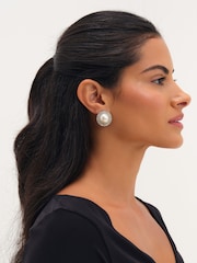 Mood Silver Tone Rhodium Plated Crystal And Pearl Statement Stud Earrings - Image 2 of 3
