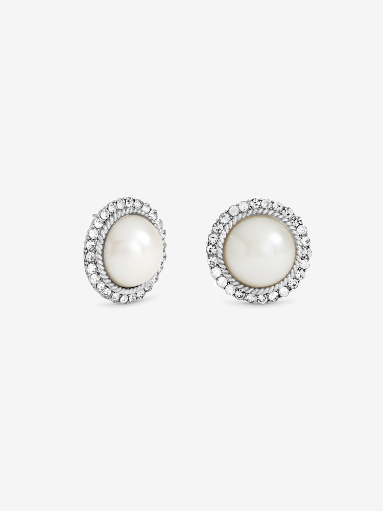 Mood Silver Tone Rhodium Plated Crystal And Pearl Statement Stud Earrings - Image 3 of 3