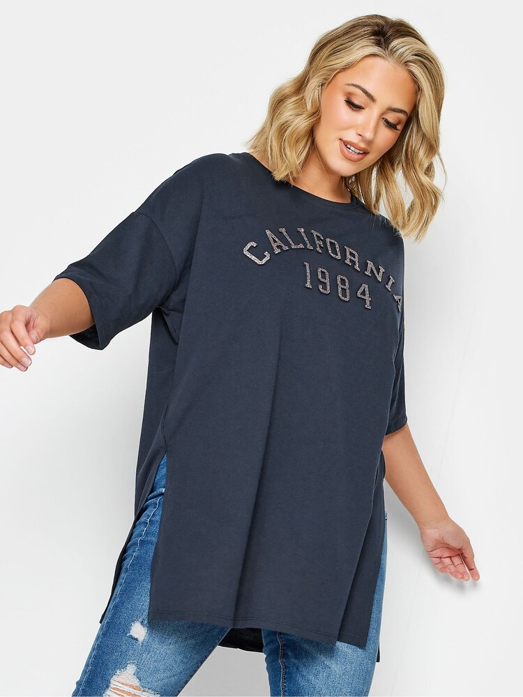 Hellblau - Yours Curve T-Shirt mit geschlitztem Saum - Bild 1 von 4