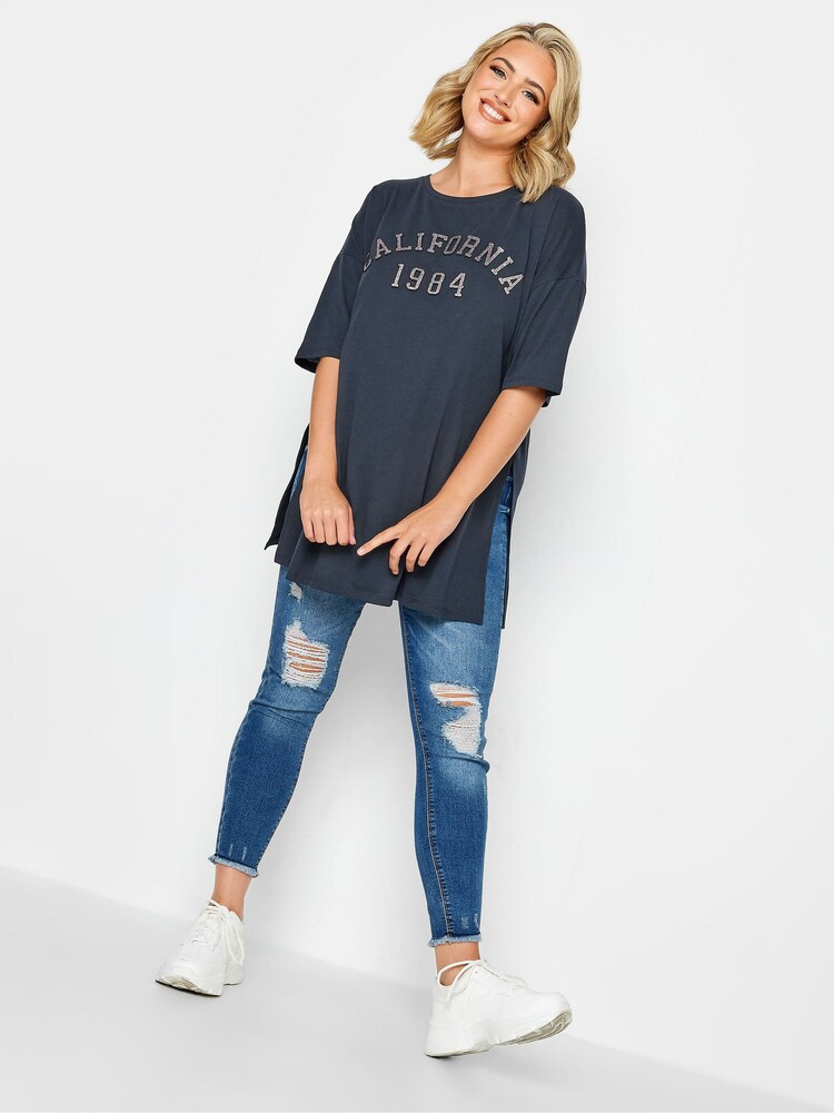 Hellblau - Yours Curve T-Shirt mit geschlitztem Saum - Bild 2 von 4