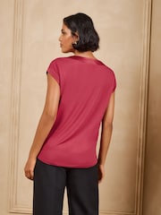 Love & Roses Black Ivory and Burgundy V-Neck Satin Front Jersey Back T-Shirt - Image 7 of 8